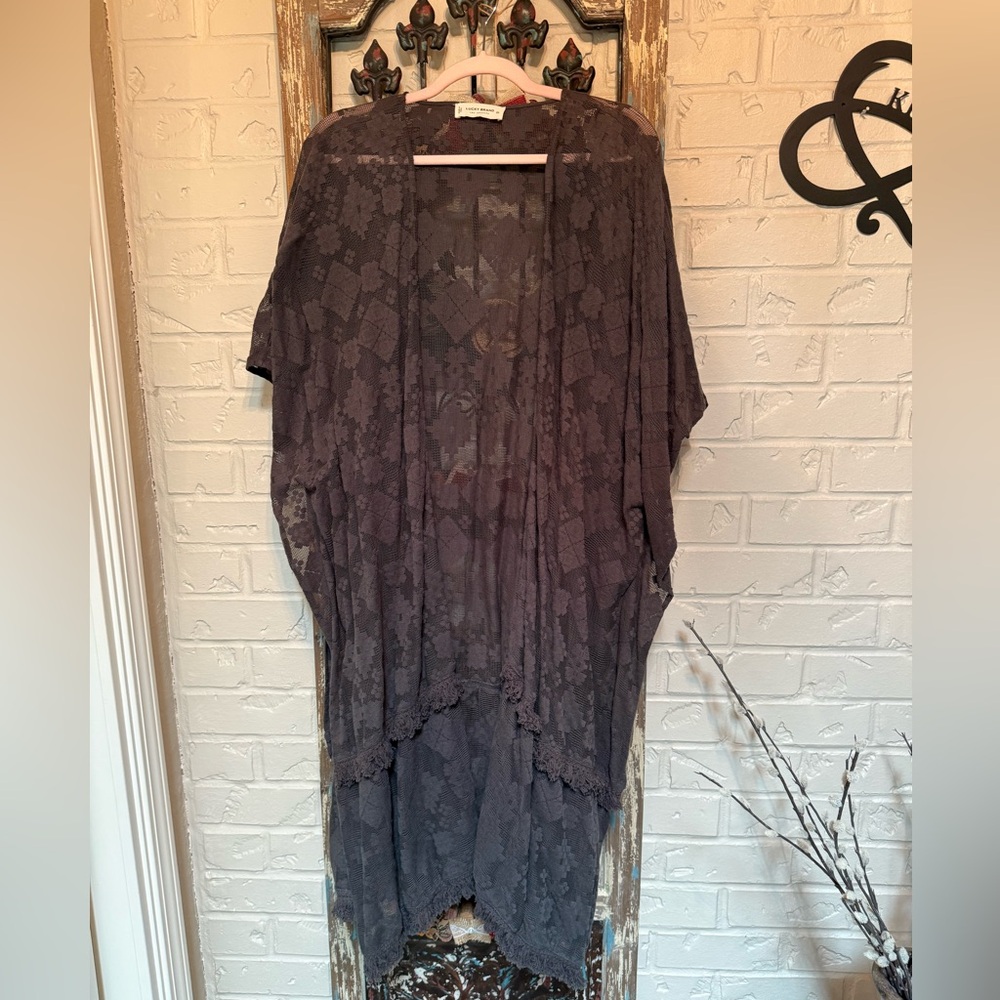 Lucky Brand Lace Kimono in Dark Gray